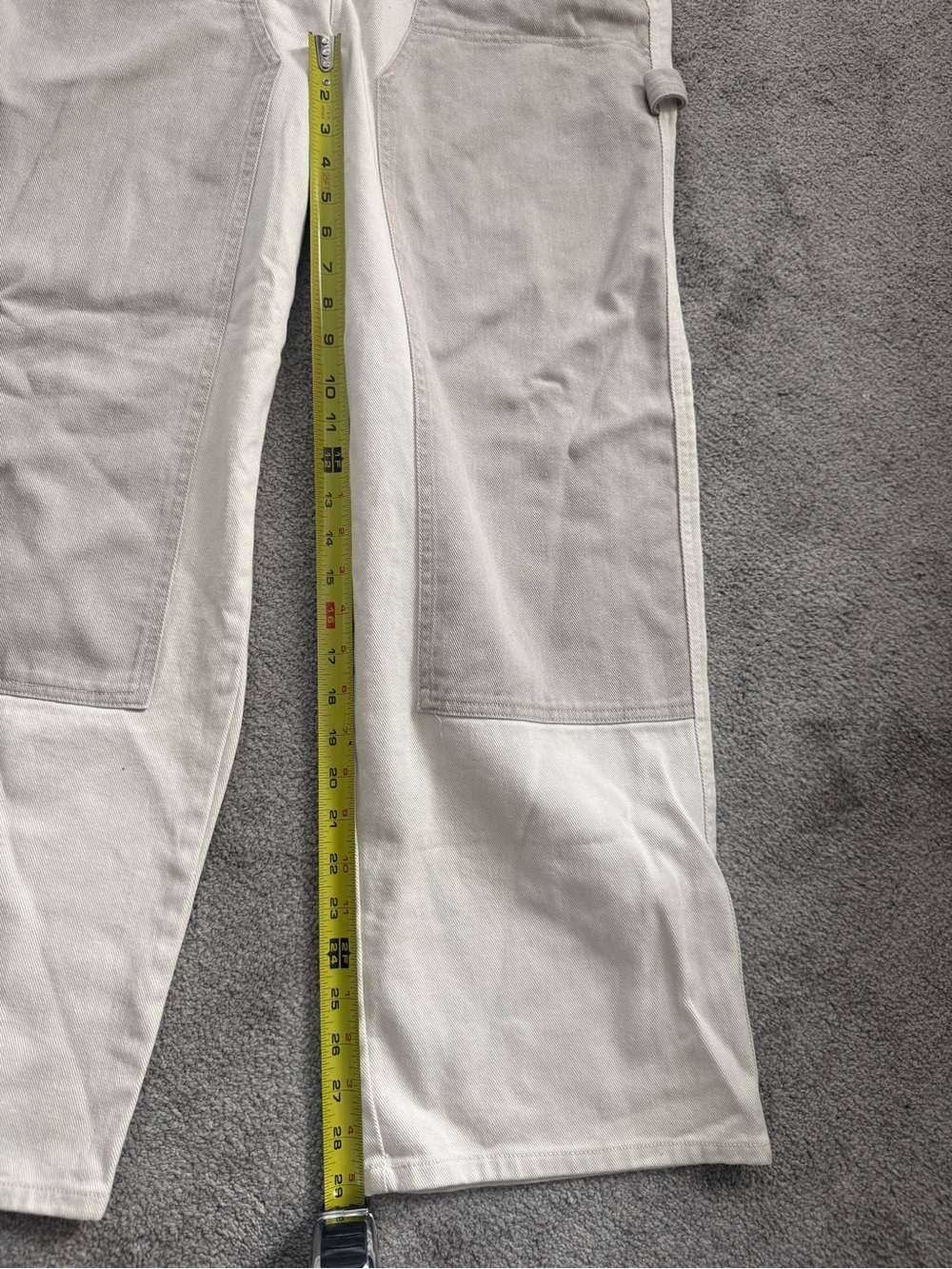 Woolrich women’s Cream and Light Taupe Two-Tone Button Down Denim Jumpsuit - Picture 12 of 13